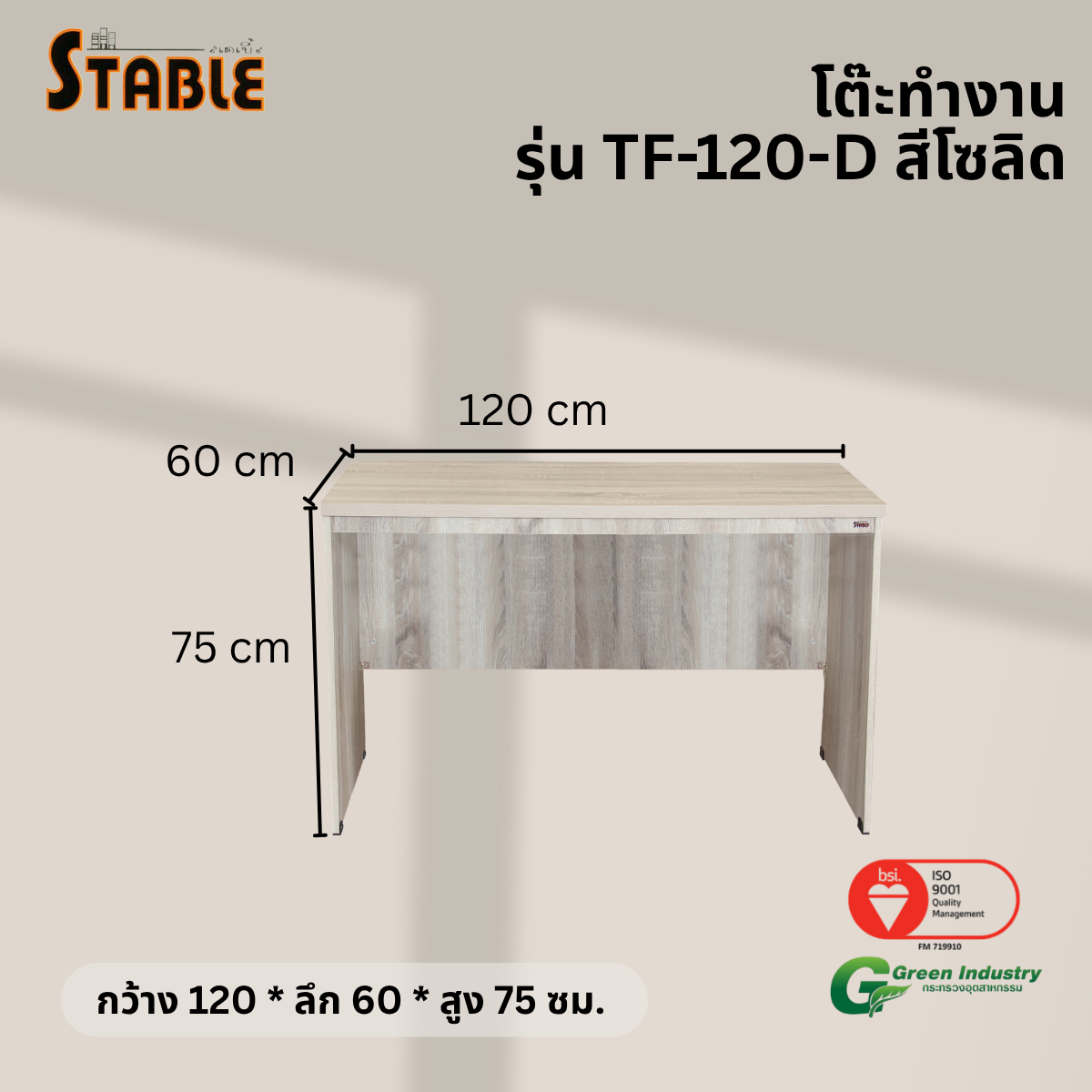โต๊ะทำงานไม้ STABLE รุ่น TF-120-D 120 ซม. สีโซลิด